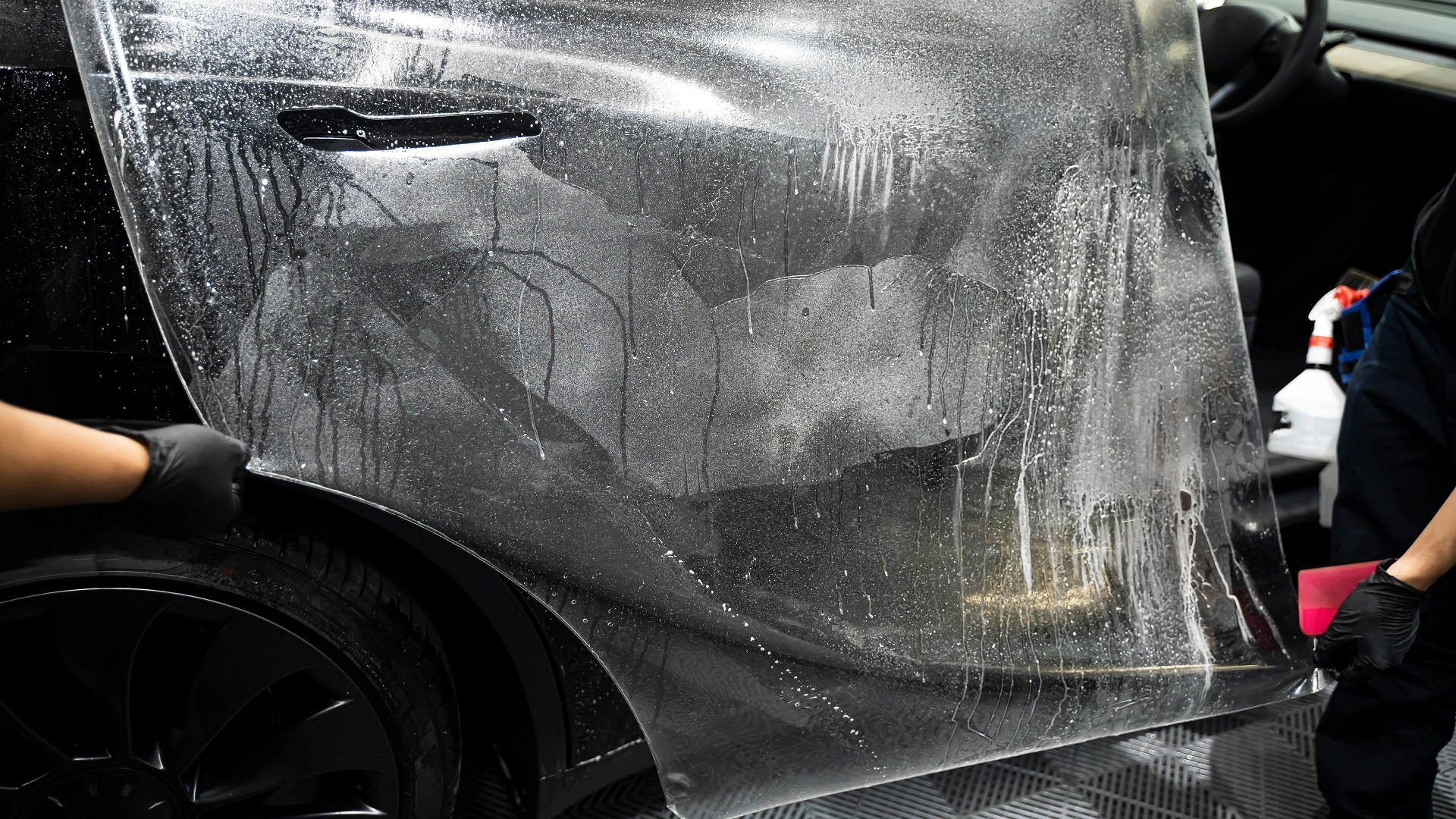 Worker,Hands,Installation,On,Luxury,Car.,Pu,Premium,Ppf,Film.